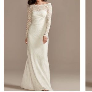 stretch lace long sleeve sheath wedding dress